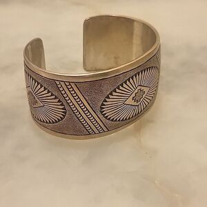 Navajo Micheal Tahe SouthWestern Native indian Stamped Inglot 925 Silver Cuff